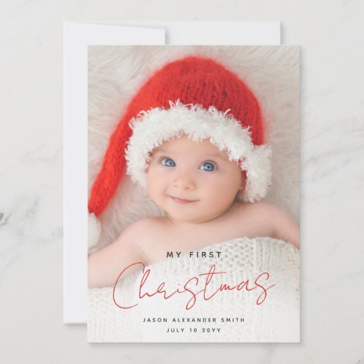かわいいエレガントマイ初めてのクリスマスベビー写真 シーズンカード (正面)