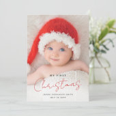 かわいいエレガントマイ初めてのクリスマスベビー写真 シーズンカード (スタンド正面)