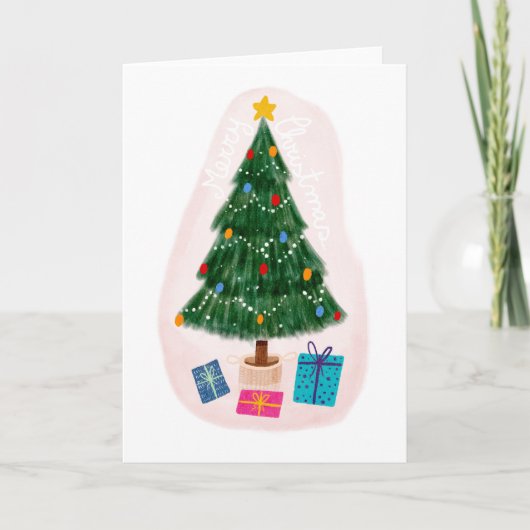 かわいいエレガントメリークリスマスツリープレゼント シーズンカード (正面)