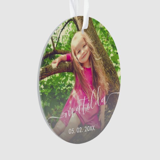 かわいいエレガントモダン少女の名前と写真 オーナメント (正面)
