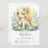 かわいいエレガントユニコーン赤ちゃんシャワー 招待状 (正面/裏面)