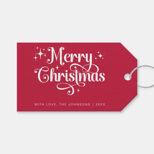 かわいいエレガントレトロメ赤と白リークリスマス ギフトタグ (正面(横))