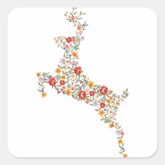 かわいいエレガントヴィンテージ春フローラ鹿のシルエット スクエアシール (正面)