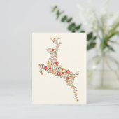 かわいいエレガントヴィンテージ春フローラ鹿のシルエット ポストカード (スタンド正面)