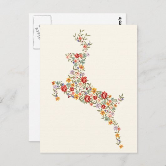 かわいいエレガントヴィンテージ春フローラ鹿のシルエット ポストカード (正面/裏面)