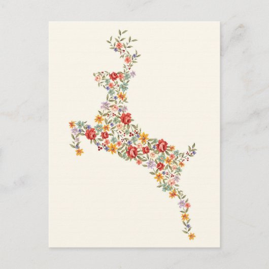 かわいいエレガントヴィンテージ春フローラ鹿のシルエット ポストカード (正面)