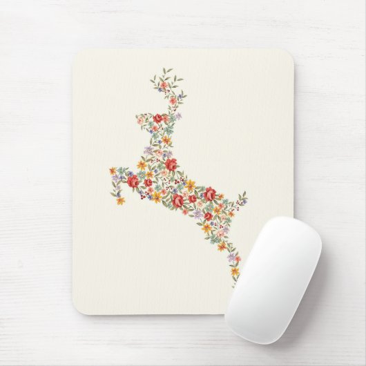 かわいいエレガントヴィンテージ春フローラ鹿のシルエット マウスパッド (マウス)