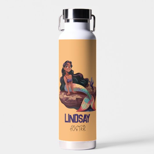 かわいいエレガント人魚と子供の名前 ウォーターボトル (正面)