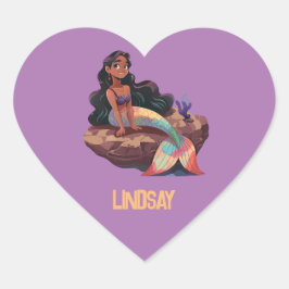 かわいいエレガント人魚と子供の名前 ハートシール