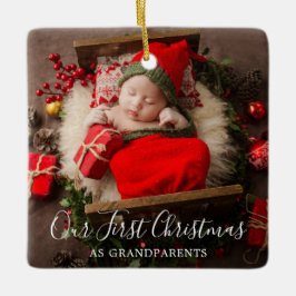 かわいいエレガント写真の祖父母初めてのクリスマス セラミックオーナメント