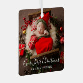 かわいいエレガント写真の祖父母初めてのクリスマス メタルオーナメント (正面右)