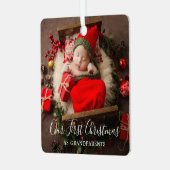 かわいいエレガント写真の祖父母初めてのクリスマス メタルオーナメント (正面左)