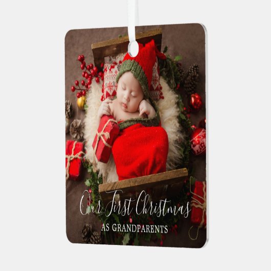かわいいエレガント写真の祖父母初めてのクリスマス メタルオーナメント (正面左)