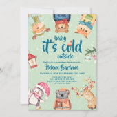 かわいいエレガント冬の森の動物の赤ちゃんシャワー 招待状 (正面)