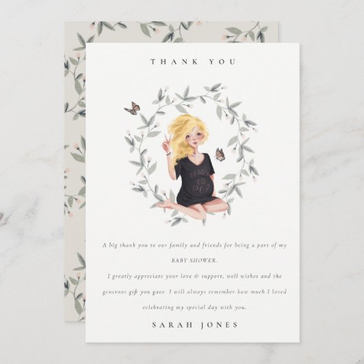 かわいいエレガント妊婦の紅葉ベイビーシャワー サンキューカード (正面/裏面)