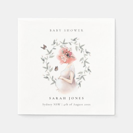 かわいいエレガント妊婦の紅葉ベイビーシャワー スタンダードカクテルナプキン (正面)