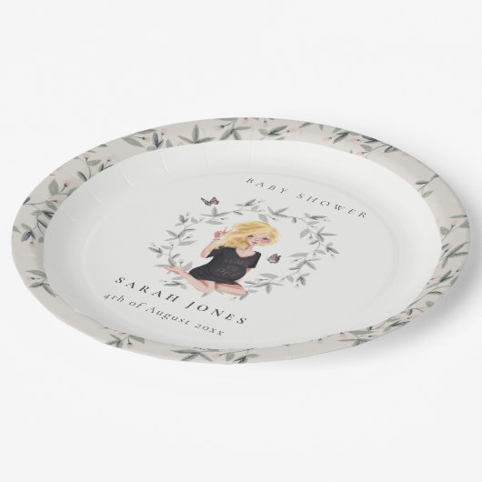 かわいいエレガント妊婦の紅葉ベイビーシャワー ペーパープレート (アングル)