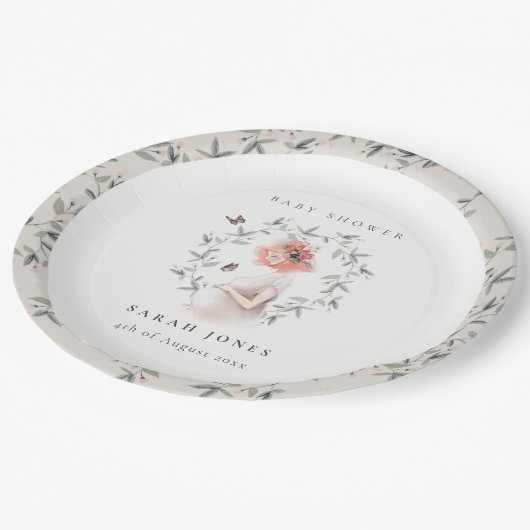 かわいいエレガント妊婦の紅葉ベイビーシャワー ペーパープレート (アングル)