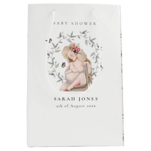 かわいいエレガント妊婦の紅葉ベイビーシャワー ミディアムペーパーバッグ (正面)