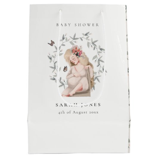 かわいいエレガント妊婦の紅葉ベイビーシャワー ミディアムペーパーバッグ (裏面)