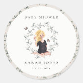 かわいいエレガント妊婦の紅葉ベイビーシャワー ラウンドシール (正面)