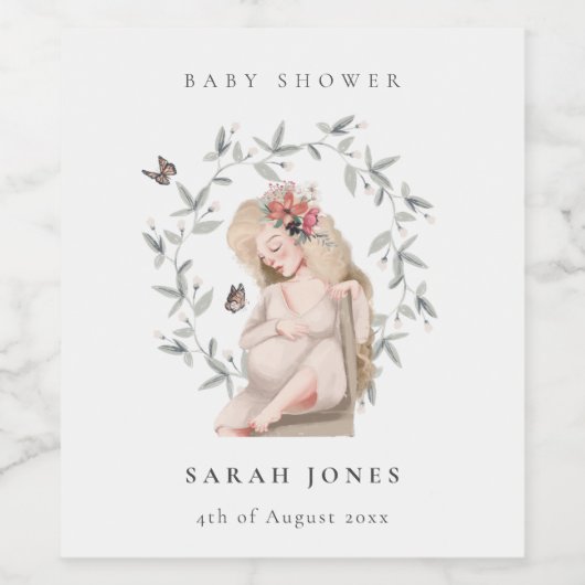 かわいいエレガント妊婦の紅葉ベイビーシャワー ワインラベル (シングルラベル)