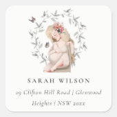かわいいエレガント妊婦の葉のアドレス スクエアシール (正面)