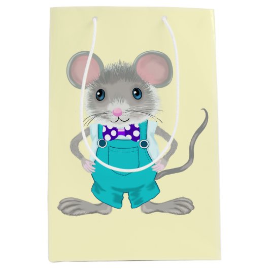 かわいいエレガント小さなネズミ ミディアムペーパーバッグ (正面)