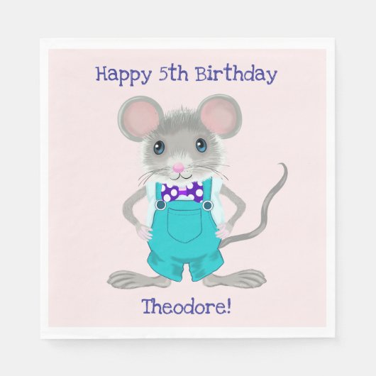 かわいいエレガント小さなマウスカスタム誕生日 スタンダードランチョンナプキン (正面)
