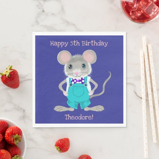 かわいいエレガント小さなマウスカスタム誕生日 スタンダードランチョンナプキン (インサイチュ)