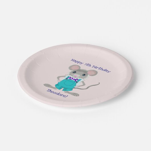 かわいいエレガント小さなマウスカスタム誕生日 ペーパープレート (アングル)