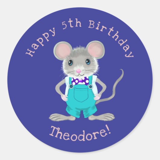 かわいいエレガント小さなマウスカスタム誕生日 ラウンドシール (正面)