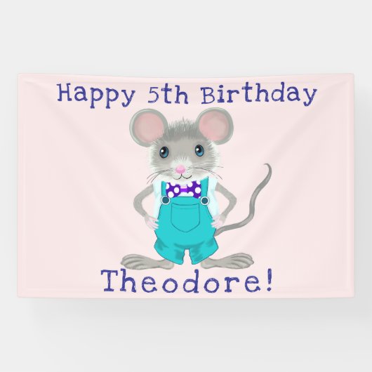 かわいいエレガント小さなマウスカスタム誕生日 横断幕 (横)
