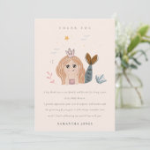 かわいいエレガント小さな赤面海マーメイドベビーシャワー サンキューカード (スタンド正面)