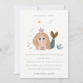 かわいいエレガント小さな赤面海マーメイドベビーシャワー サンキューカード (正面)