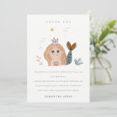 かわいいエレガント小さな赤面海マーメイドベビーシャワー サンキューカード (スタンド正面)