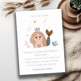 かわいいエレガント小さな赤面海マーメイドベビーシャワー サンキューカード