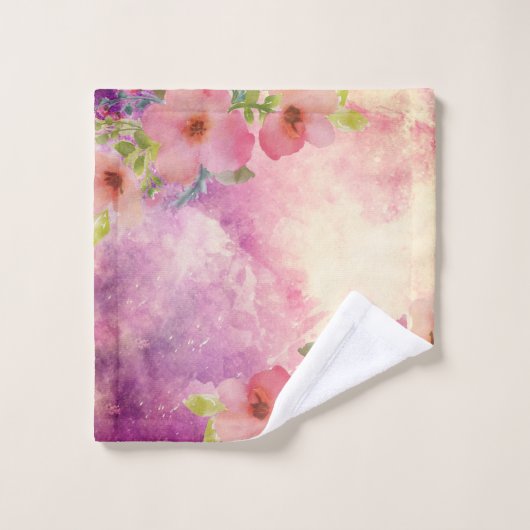 かわいいエレガント水彩色フローラ バスタオルセット (ウォッシュタオル)