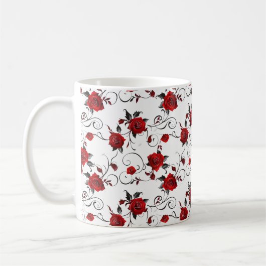 かわいいエレガント洗練されたシックなロマンチックなフローラ コーヒーマグカップ (左)