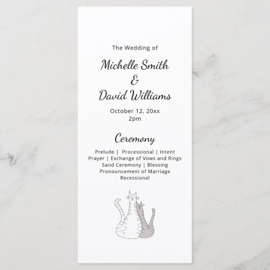 かわいいエレガント猫タイポグラフィ結婚式 プログラム (正面)