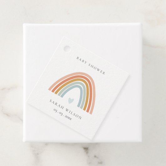 かわいいエレガント赤面ブルーハートレインボーベビーシャワー フェイバータグ (インサイチュ)