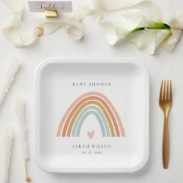 かわいいエレガント赤面ブルーハートレインボーベビーシャワー ペーパープレート