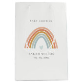 かわいいエレガント赤面ブルーハートレインボーベビーシャワー ミディアムペーパーバッグ (正面)