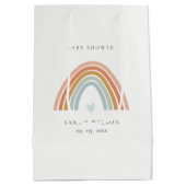 かわいいエレガント赤面ブルーハートレインボーベビーシャワー ミディアムペーパーバッグ (裏面)