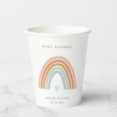 かわいいエレガント赤面ブルーハートレインボーベビーシャワー 紙コップ (正面)