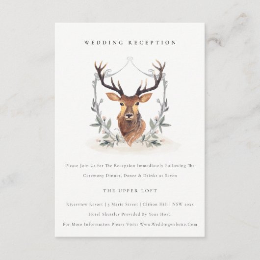かわいいエレガント鹿フローラクレスト結婚披露宴 エンクロージャーカード (正面)