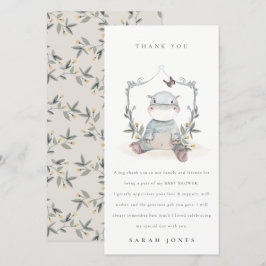 かわいいエレガント黄色ベビーヒッポ葉ベビーシャワー サンキューカード