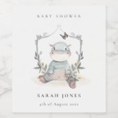 かわいいエレガント黄色ベビーヒッポ葉ベビーシャワー ワインラベル (シングルラベル)