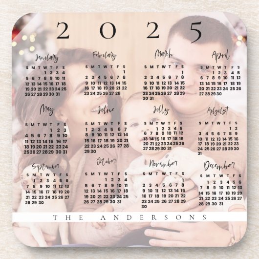 かわいいエレガント2023年カレンダー家族の写真名 コースター (正面)