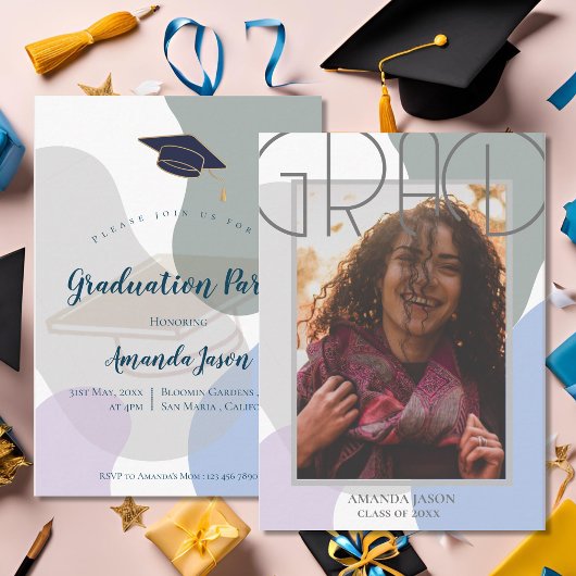 かわいいエレガント2025年グラッド写真卒業パーティー 招待状